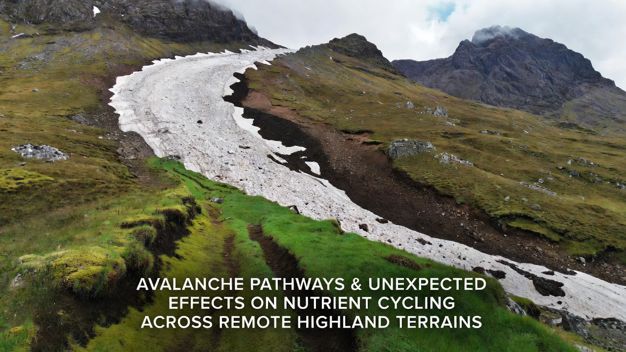 Close-up of nutrient-rich soil deposits and regrowing vegetation along an avalanche runout zone in highland terrain